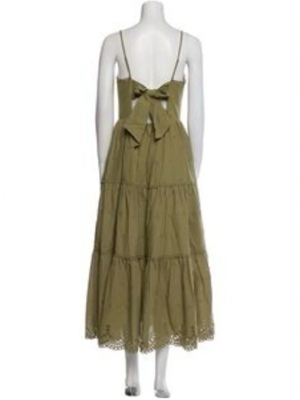 Caroline Costas Olive Eyelet Tiered Maxi Dress - Women